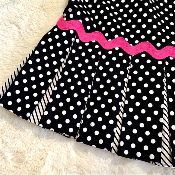 Acorn Black and White Polka Dot Knife Pleated Pink Trim Skirt Size 6 - Picture 5 of 10